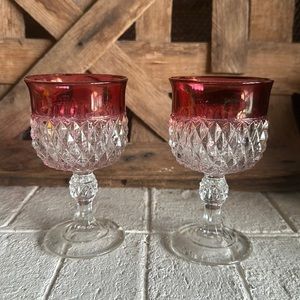 Indiana glass tiara Diamond point Ruby goblets set of two (1157-#33)